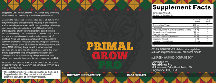 Primal Grow Pro ingredients