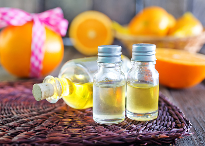 Bottles of sweet orange essential oil 