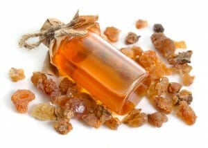 Myrrh essential oil bottle for healing skin wounds