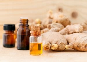 Bottles of anise essential oil blended with ginger essential oil