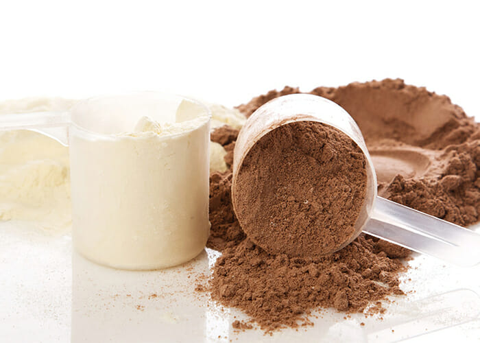 Vanilla and chocolate protein powders
