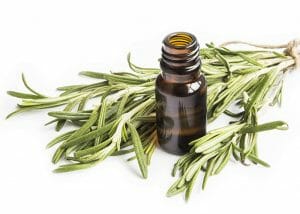 Bottle of rosemary and cedarwood blend essential oil