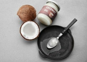 A pan with coconut cooking oil for keto diet