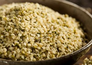 closeup of a bowl of vegan hemp seeds